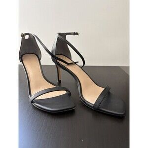 Stuart Weitzman Nudist Black Leather Ankle Strap Stiletto Heels Sandals 6.5
